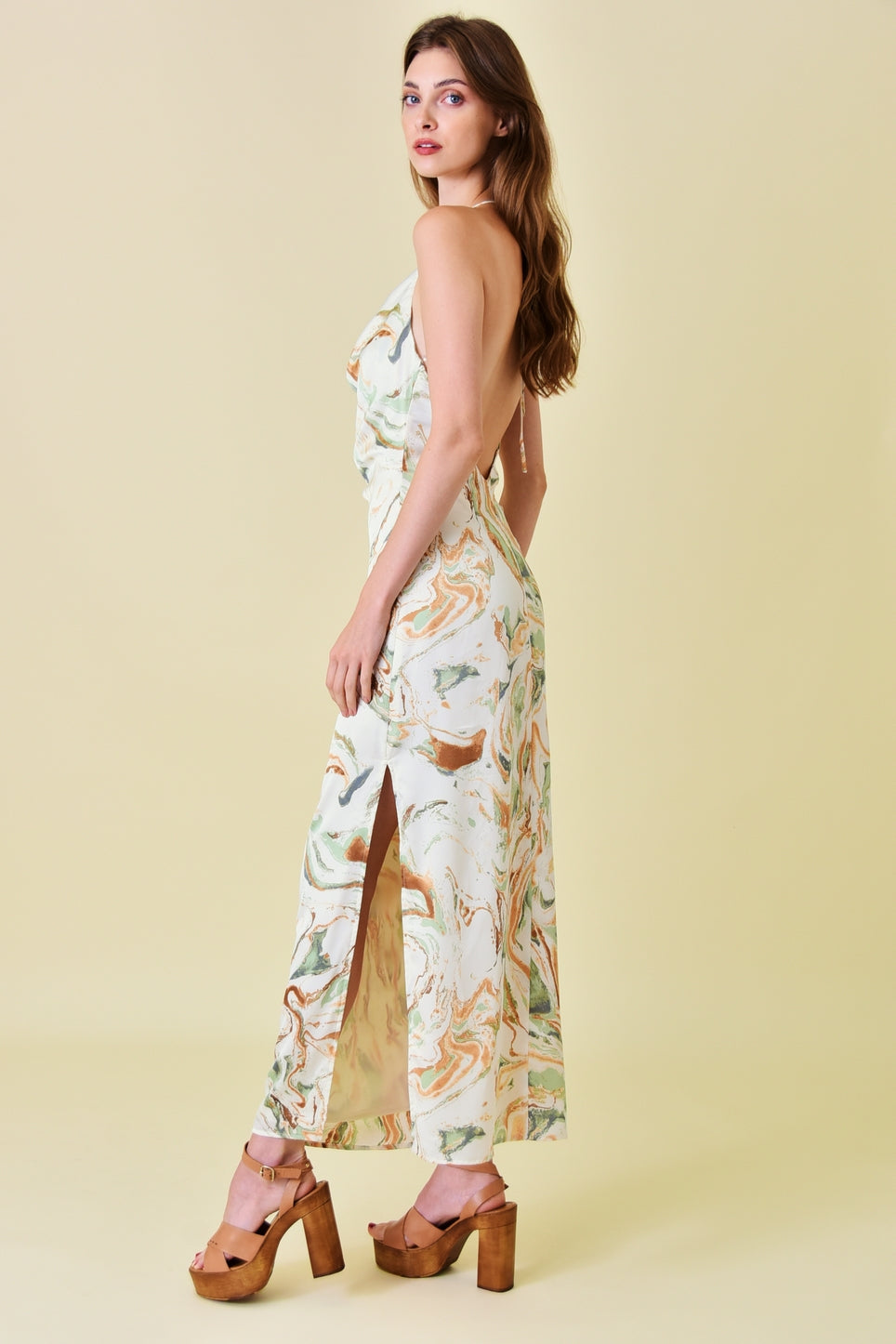 Fore Marble Print Halter Dress