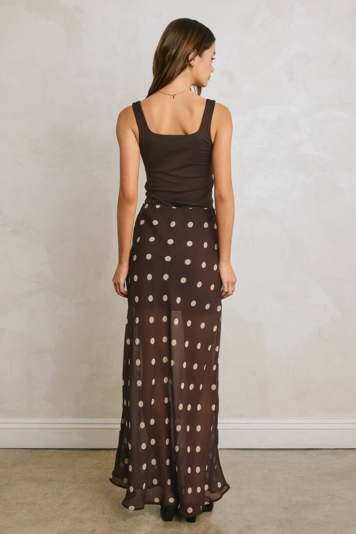 Dress Forum Brown Polka Dot Pull On Maxi Skirt