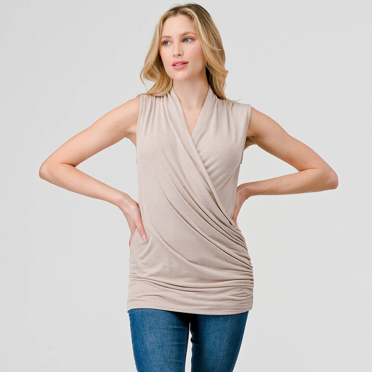 Heimious Sleeveless Surplice Top