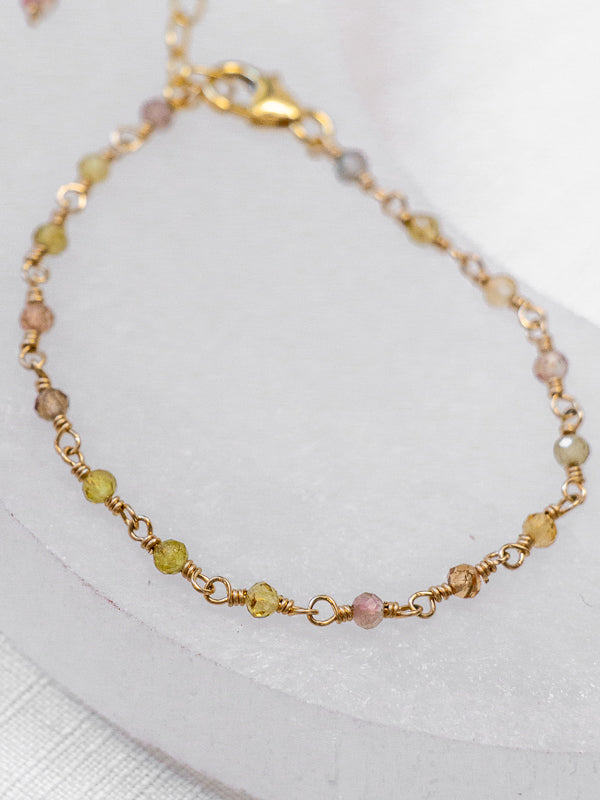 Vannucci Multicolor Tourmaline Beaded Bracelet | Gold Filled