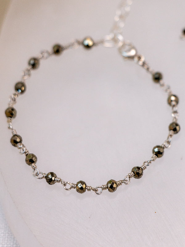 Vannucci Wire Wrapped Pyrite Beaded Bracelet | Gold Filled & Sterling Silver