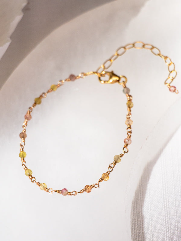 Vannucci Multicolor Tourmaline Beaded Bracelet | Gold Filled