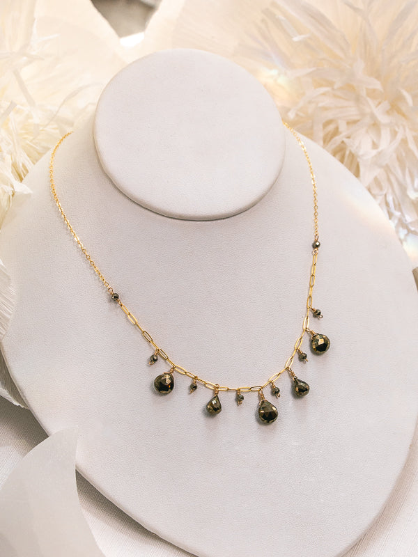 Vannucci Gold Pyrite Drop Paperclip Necklace