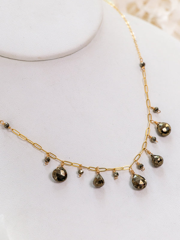 Vannucci Gold Pyrite Drop Paperclip Necklace