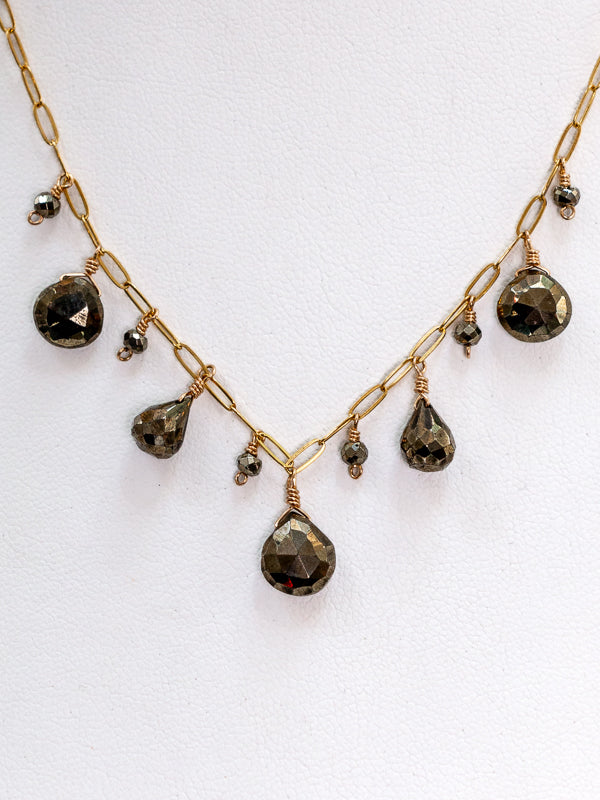 Vannucci Gold Pyrite Drop Paperclip Necklace