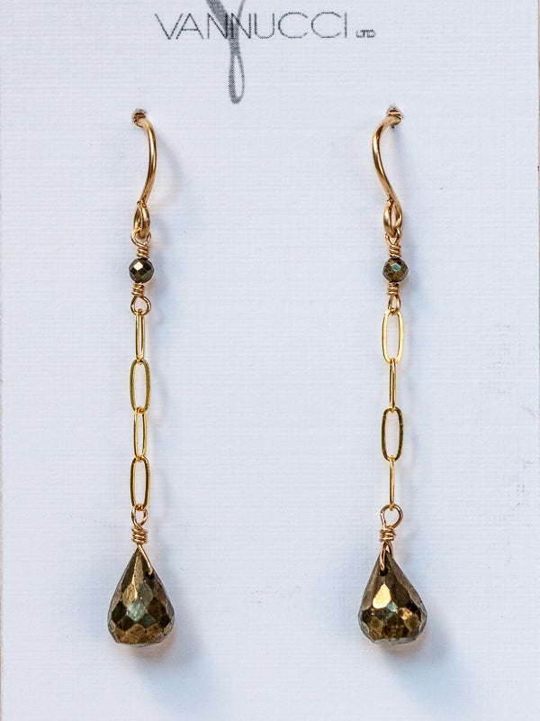 Vannucci Gold Paperclip Chain Drop Pyrite Earrings