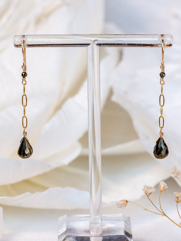 Vannucci Gold Paperclip Chain Drop Pyrite Earrings