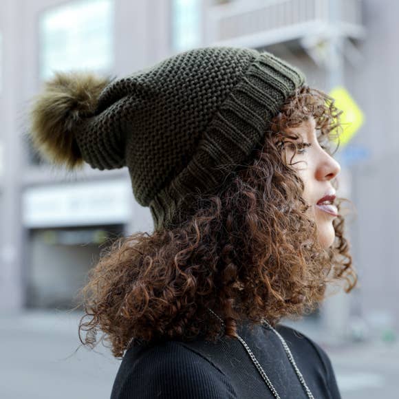 Leto Chunky Knit Pom Beanie with Faux Sherpa Lining