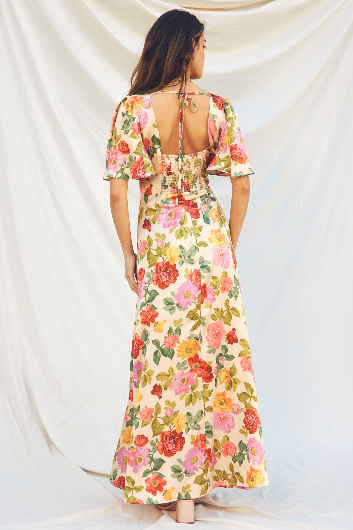 Dress Forum Gift of Love Flutter Sleeve Plunging Maxi Dress