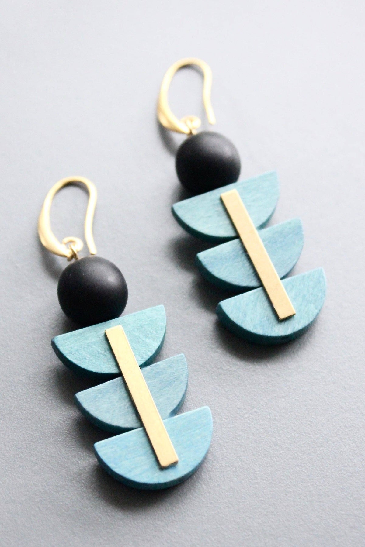 David Aubrey  Geometric Artdeco painted wood earrings