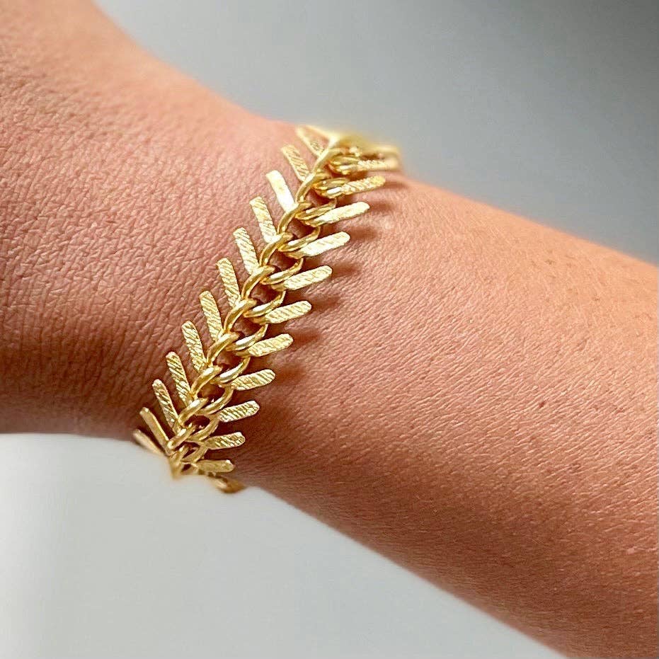 David Aubrey 18k matte gold fish bone bracelet