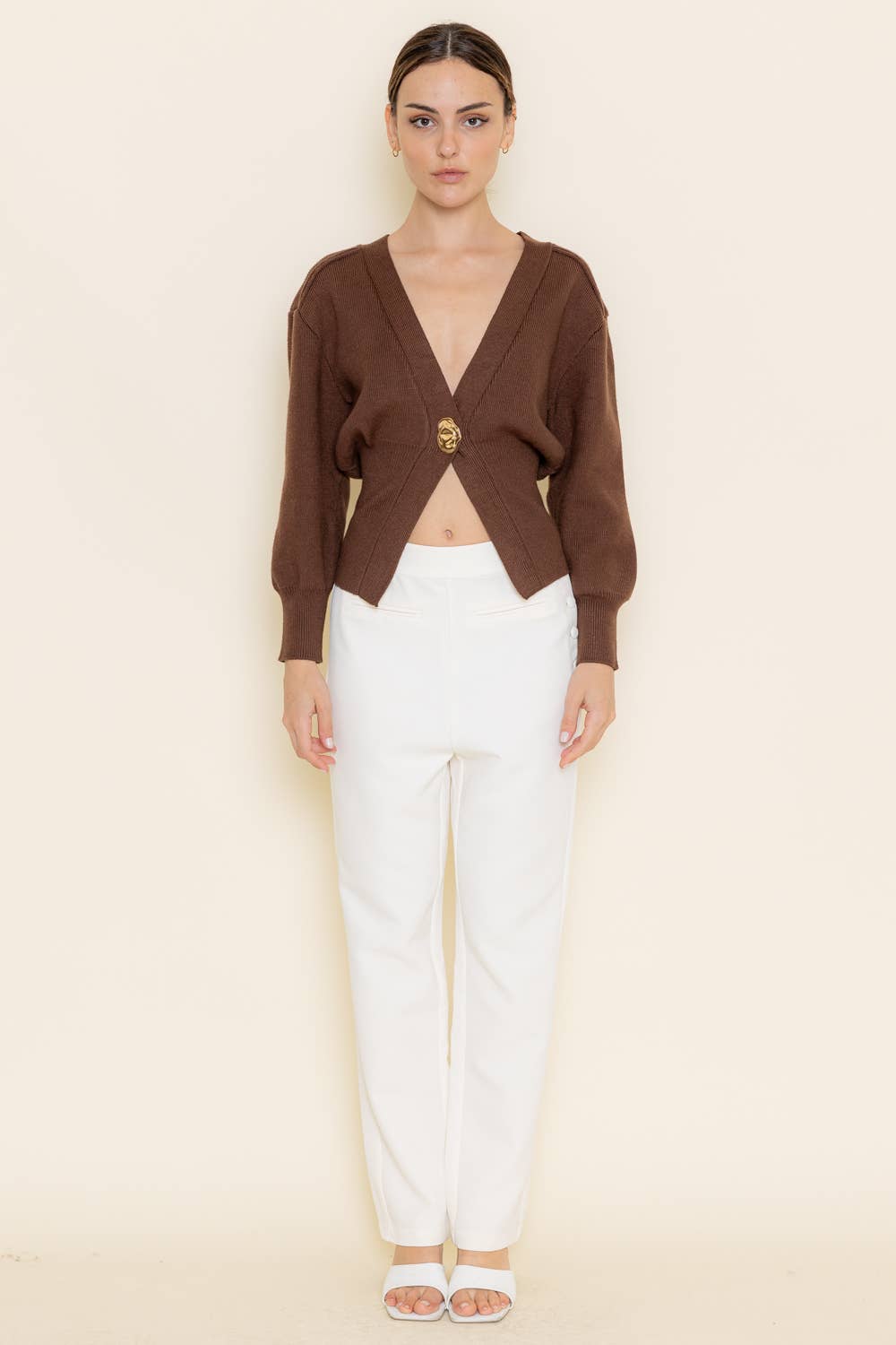 Fore Collection Gold Button Cardigan - Grey