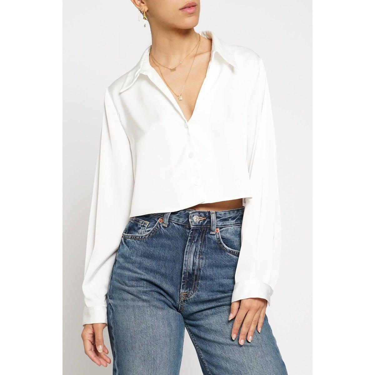 Sans Souci Cropped Satin Blouse