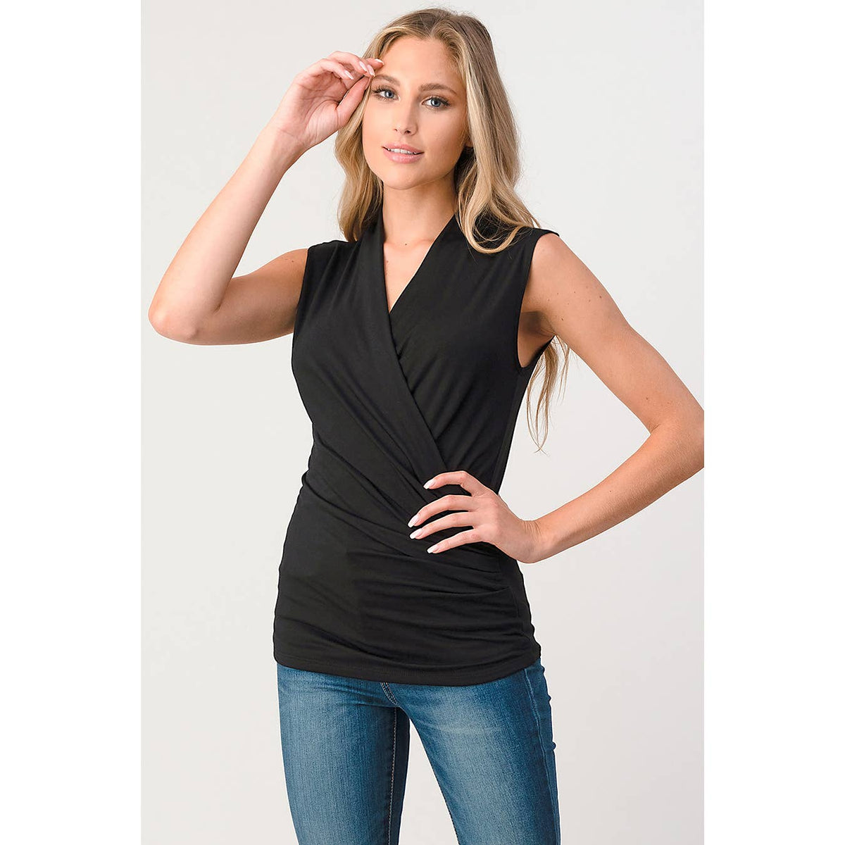 Heimious Surplice Sleeveless Knit Top