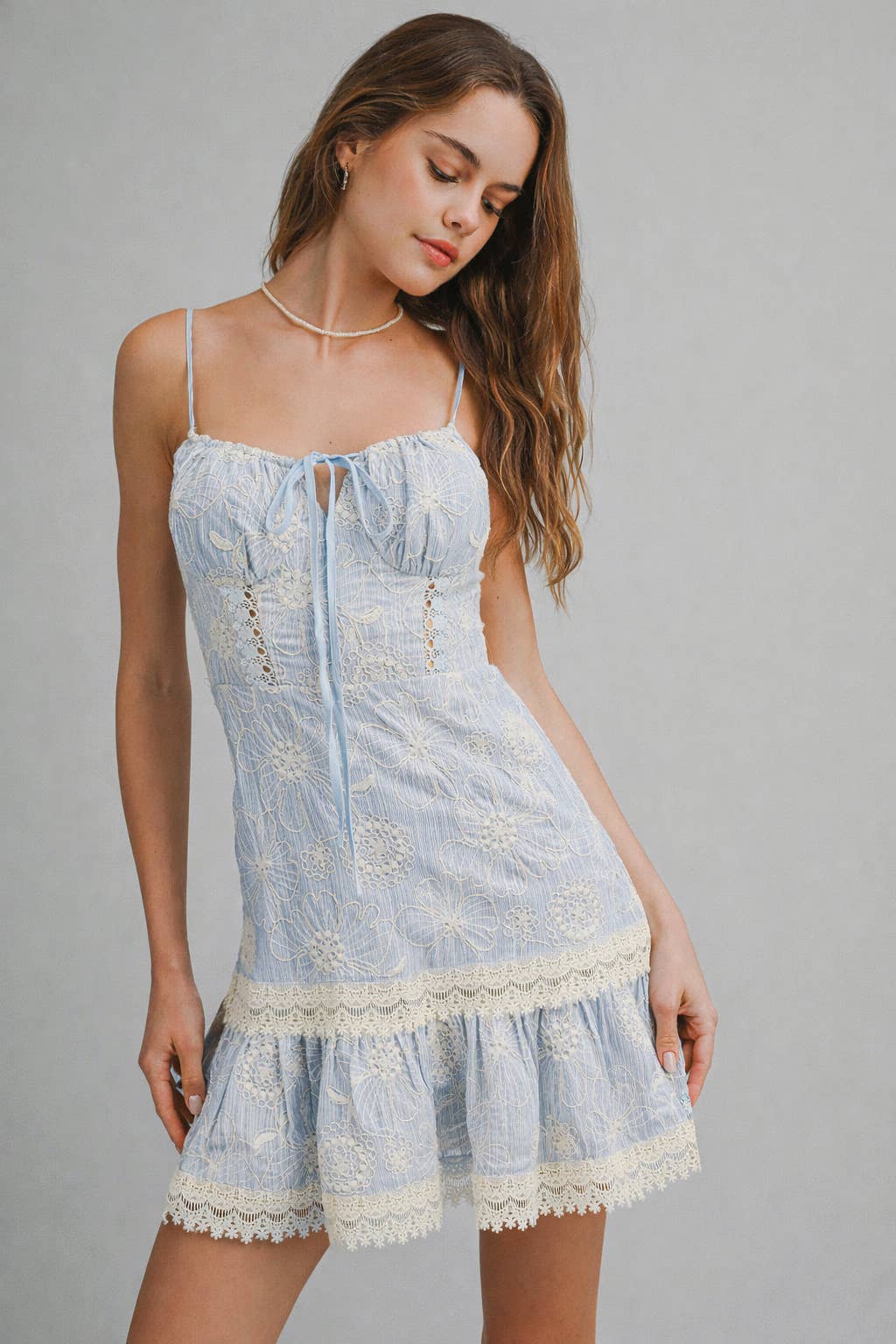 Endless Blu Blue Floral Lace Mini Dress