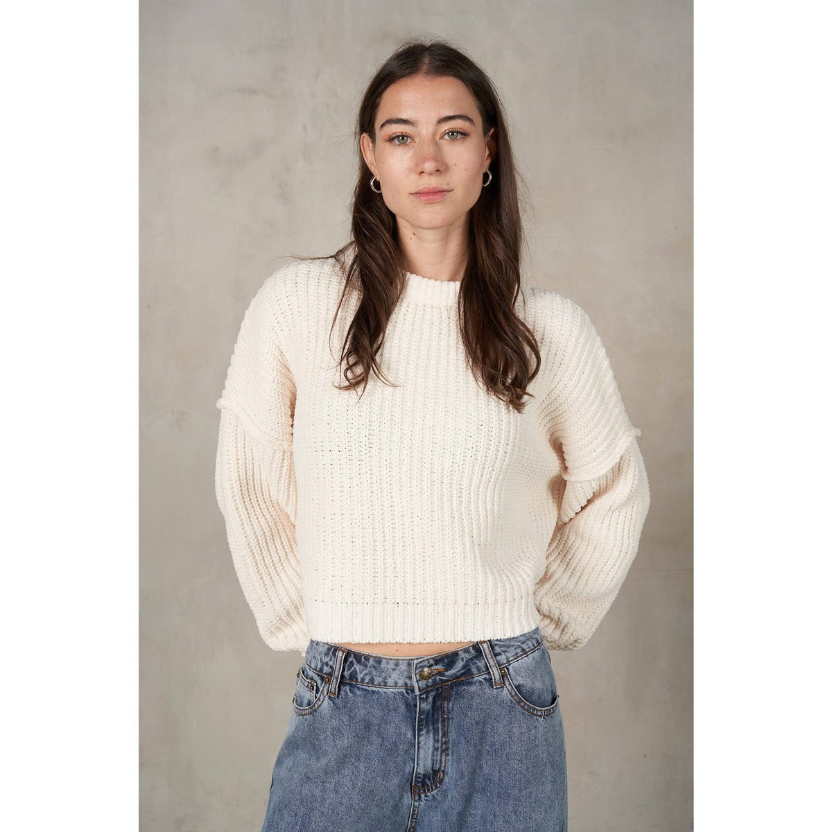 Maronie Drop Shoulder LS Crewneck Knit Sweater