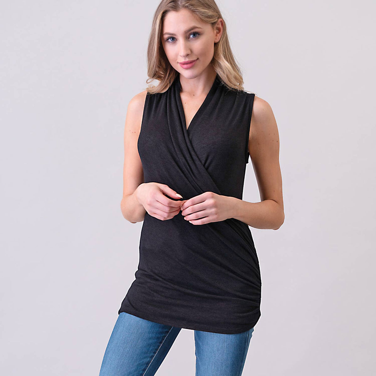 Heimious Sleeveless Surplice Top