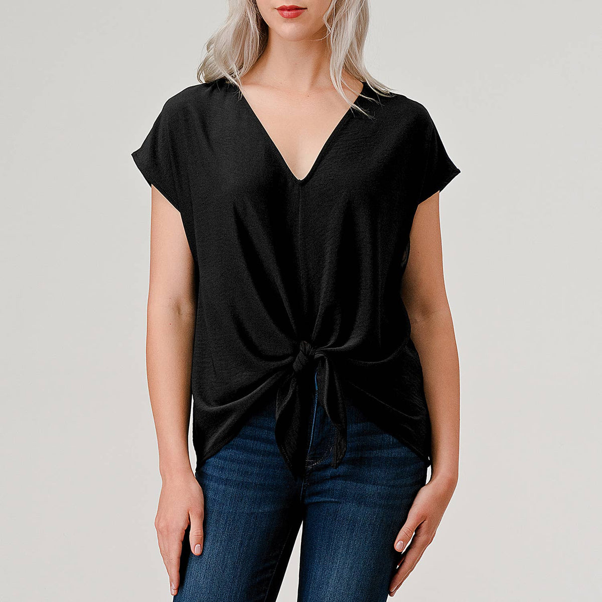 Heimous Tie Front Short Sleeve Blouse