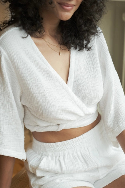 The Handloom Bali Wrap Top White