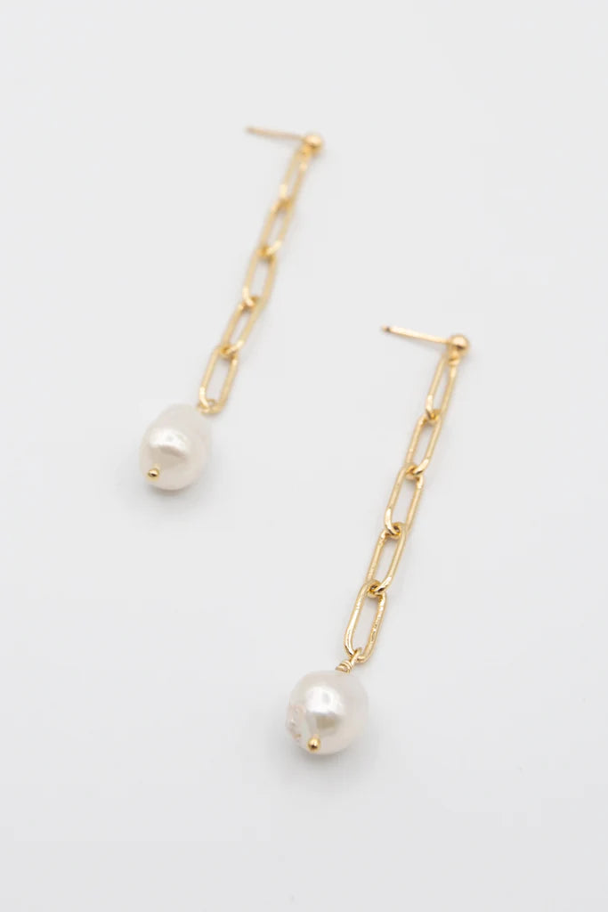Susan Rifkin Pearl Drop Chain Earrings | Gold + Silver