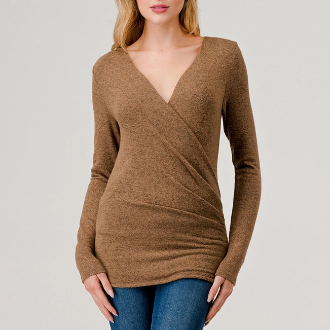 Heimious Rib Knit Surplice Top | Coffee