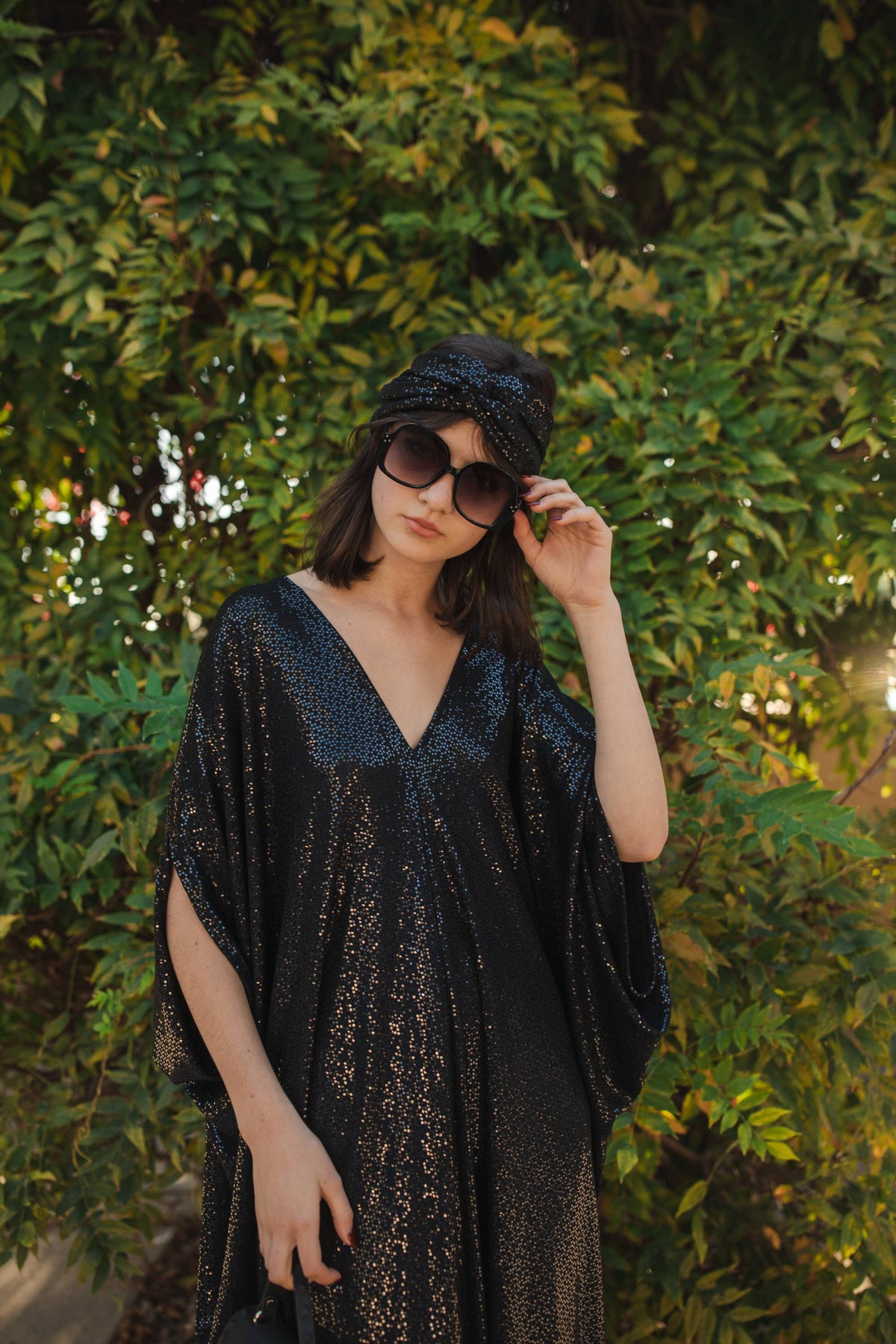 Jennafer Grace Black Sequin Caftan Kaftan Dress