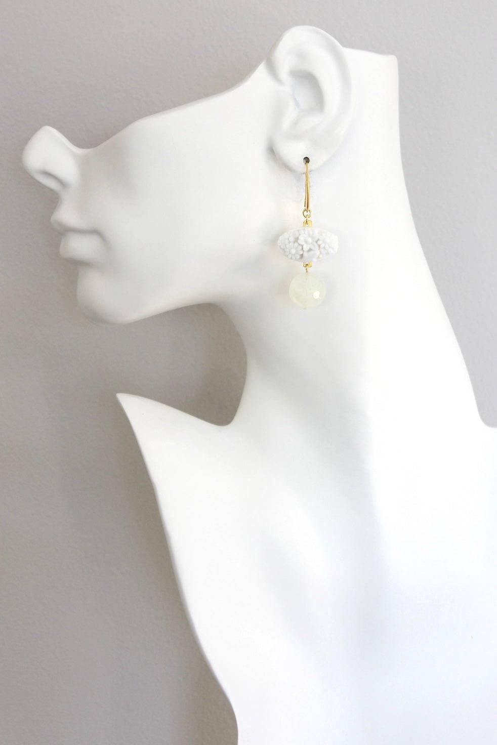 David Aubrey Vintage Milk Glass and Quartz Earrings