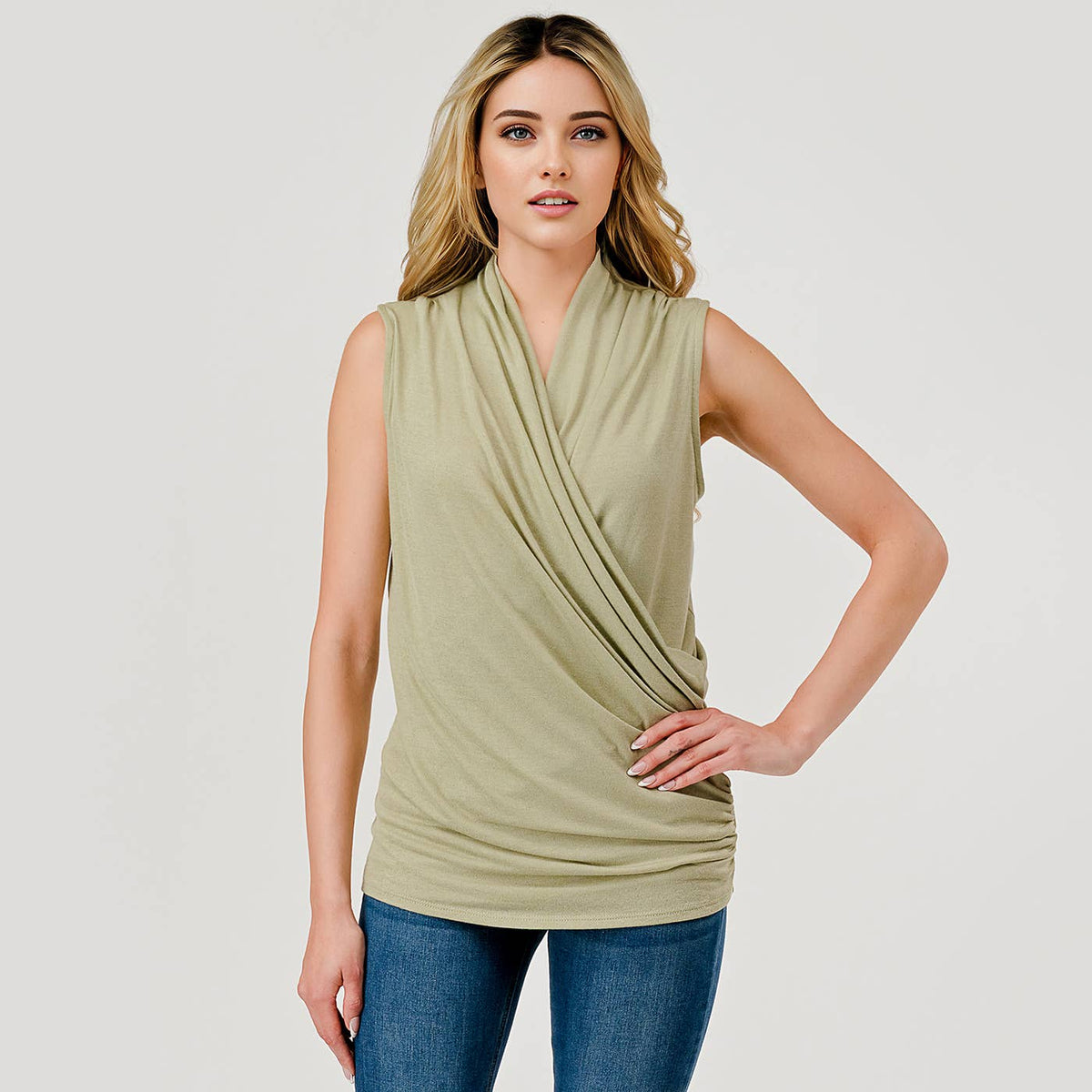 Heimious Sleeveless Surplice Top