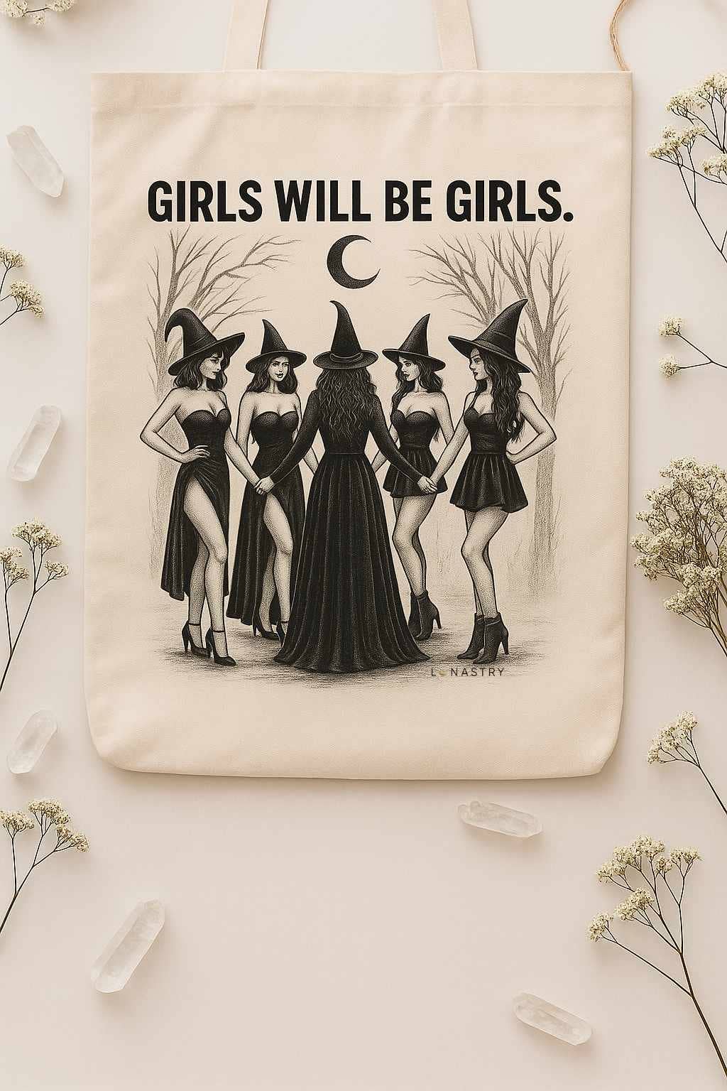 Lunastry Girls Will Be Girls Modern Witch Tote Bag