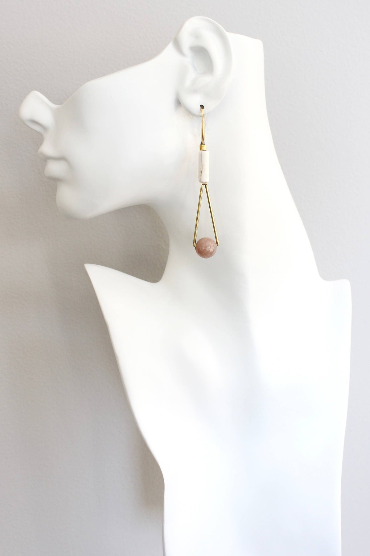 David Aubrey  Peach moonstone geometric earrings