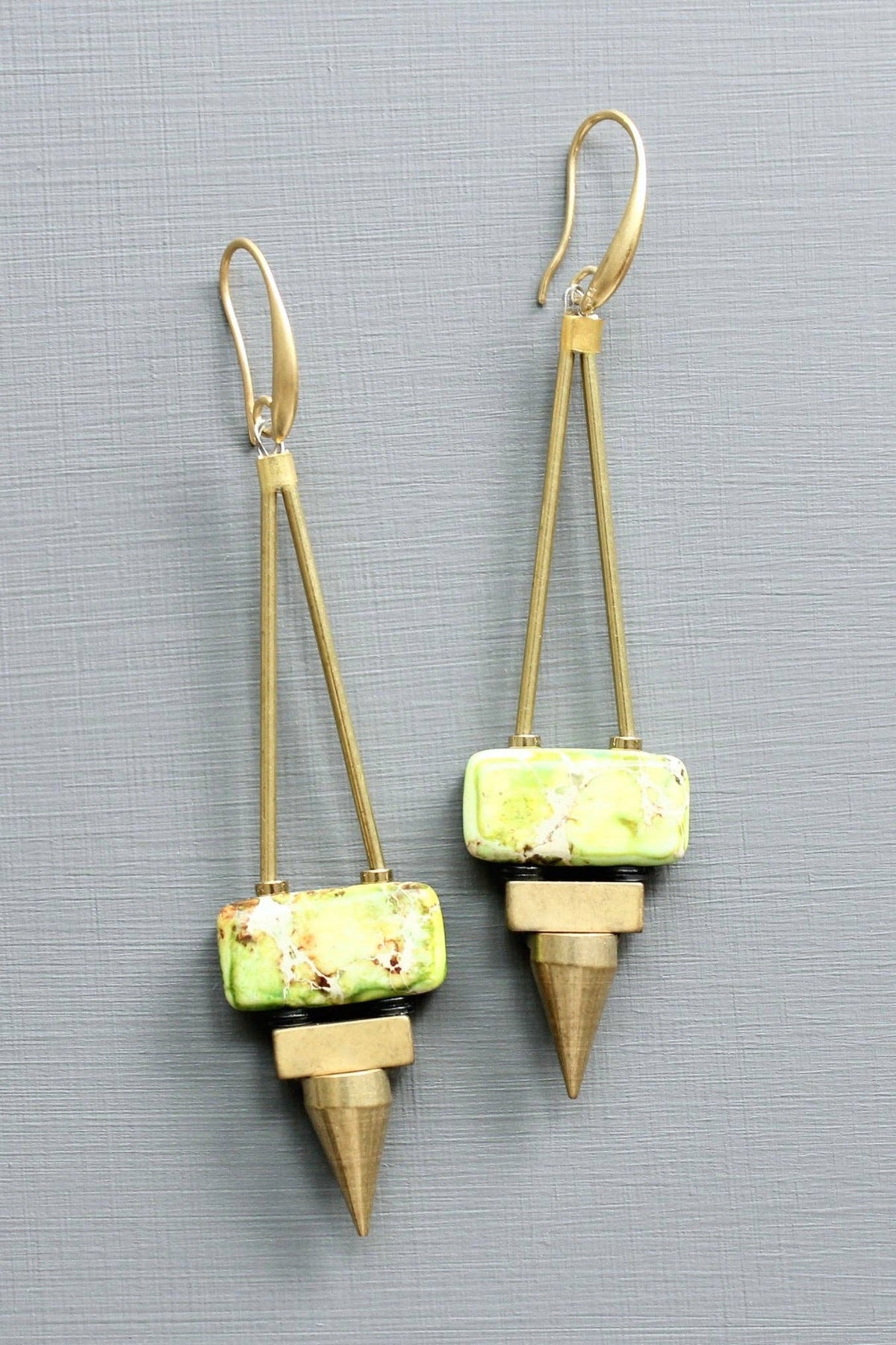 David Aubrey  Green jasper spike earrings