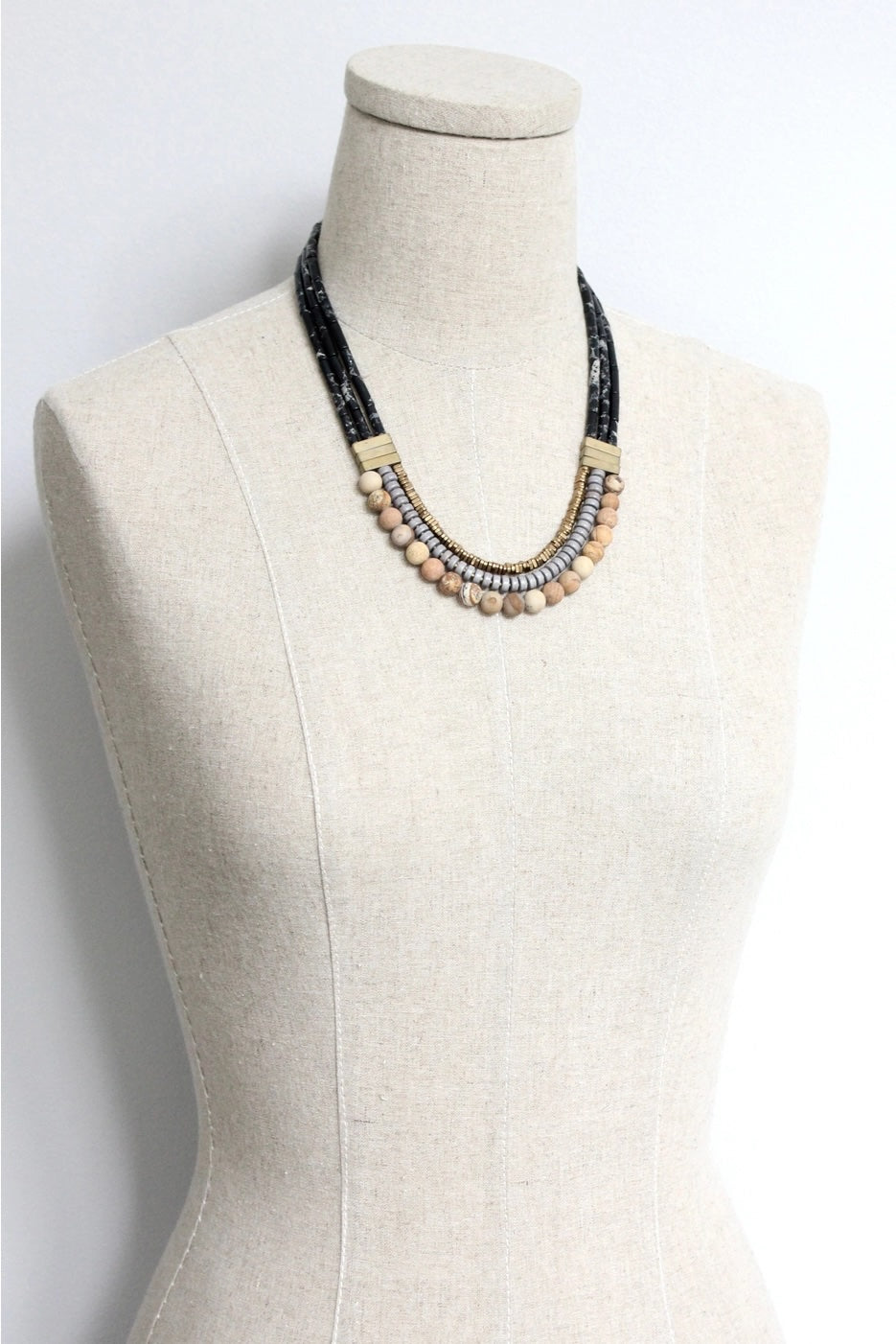 David Aubrey Triple Strand Beaded Necklace