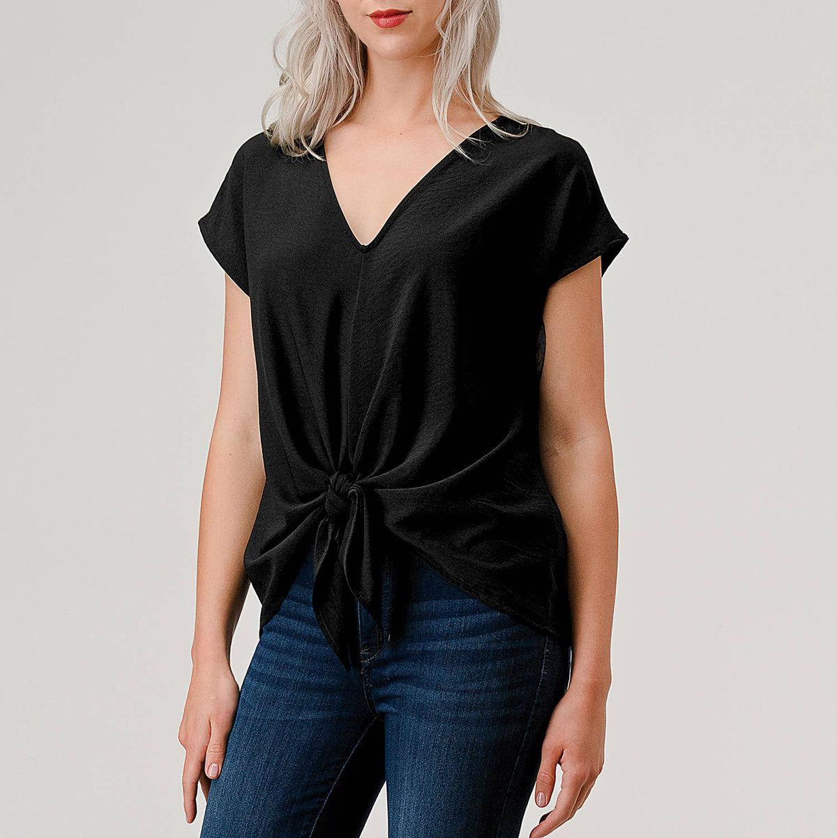 Heimous Tie Front Short Sleeve Blouse