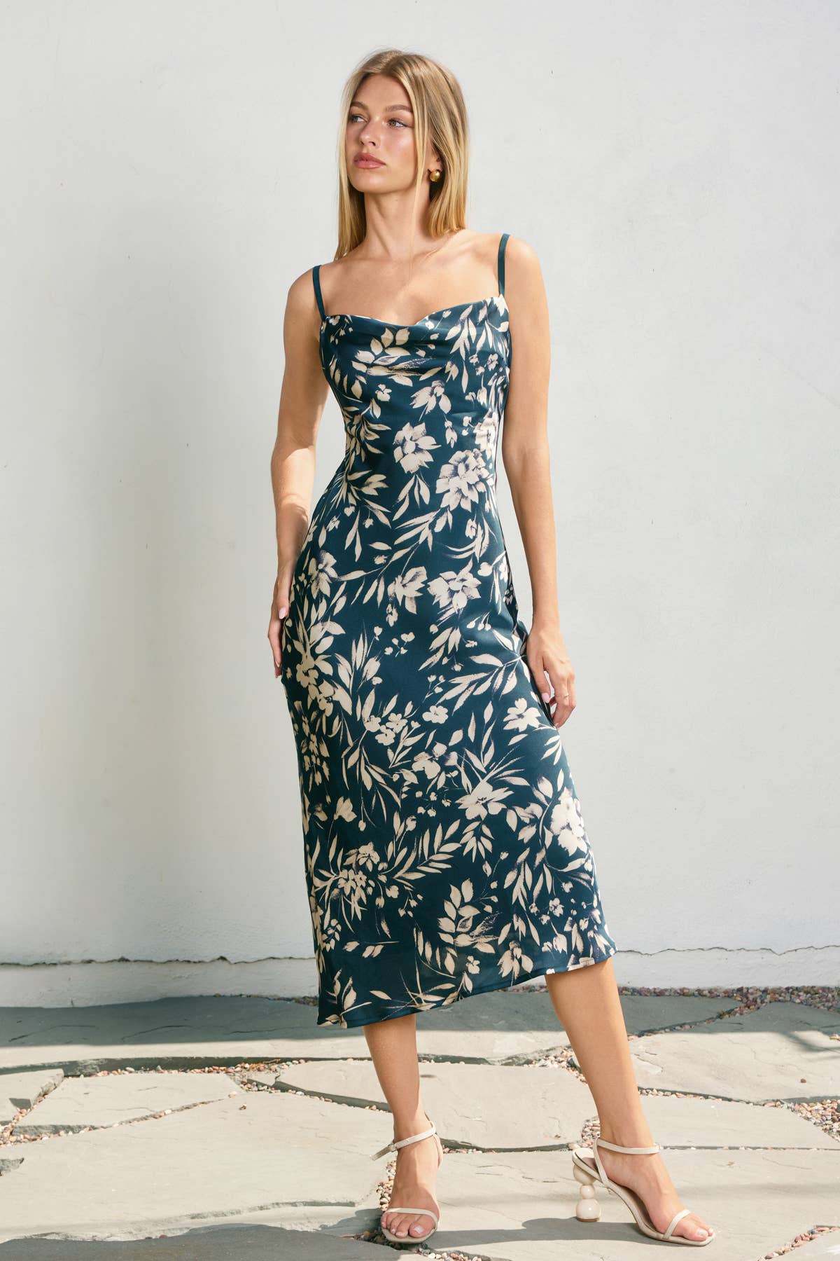 Dress Forum Teal Floral Cowl Midi