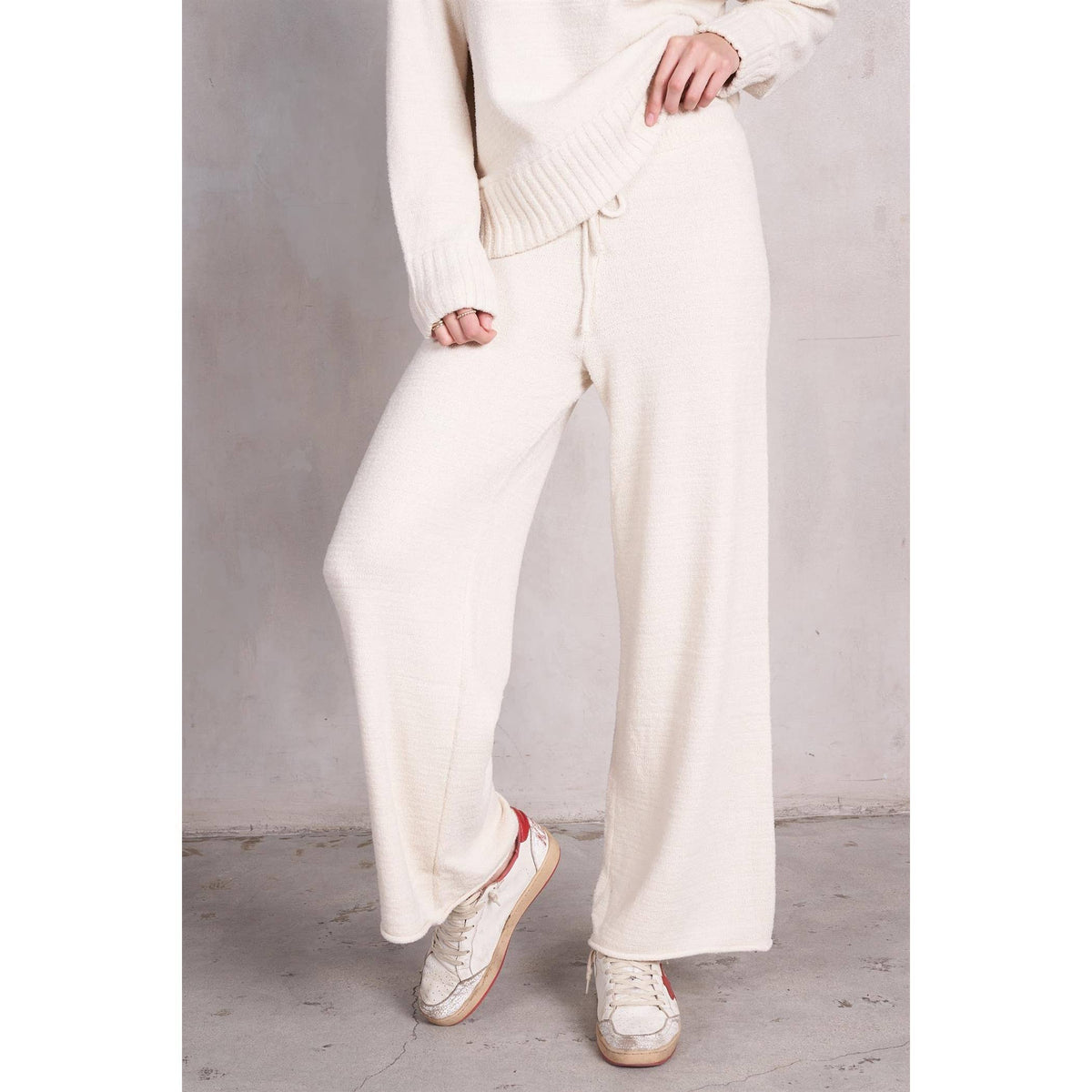 Maronie High Rise Soft Chenille Knit Pants with drawstring