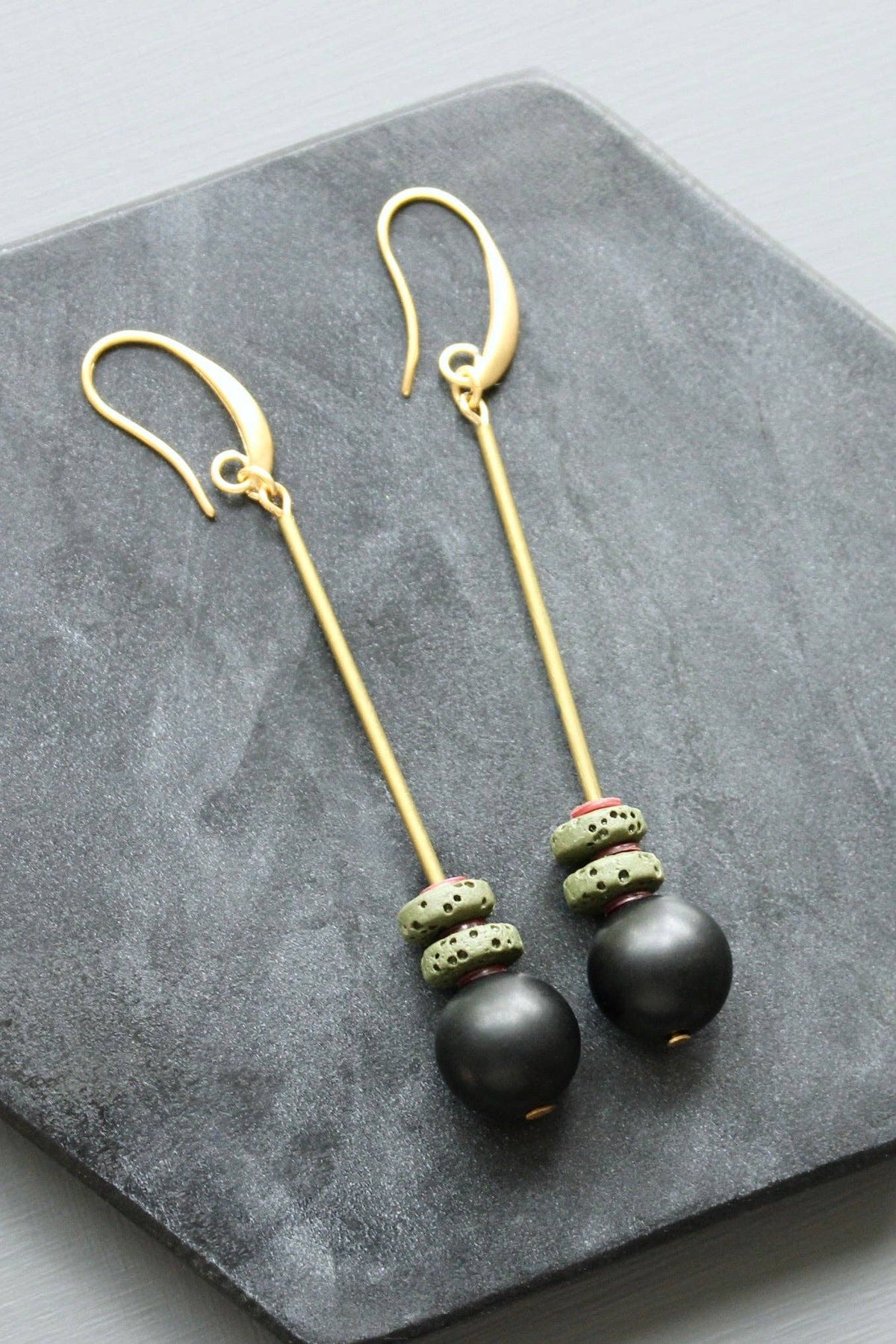 David Aubrey  Black and moss geometric earrings