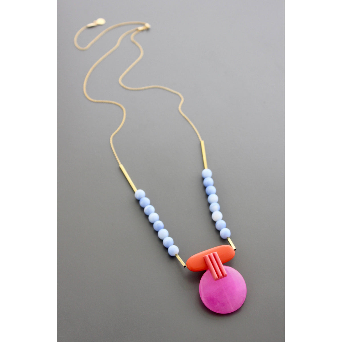 David Aubrey Geometric Hot Pink and Orange Pendant Necklace