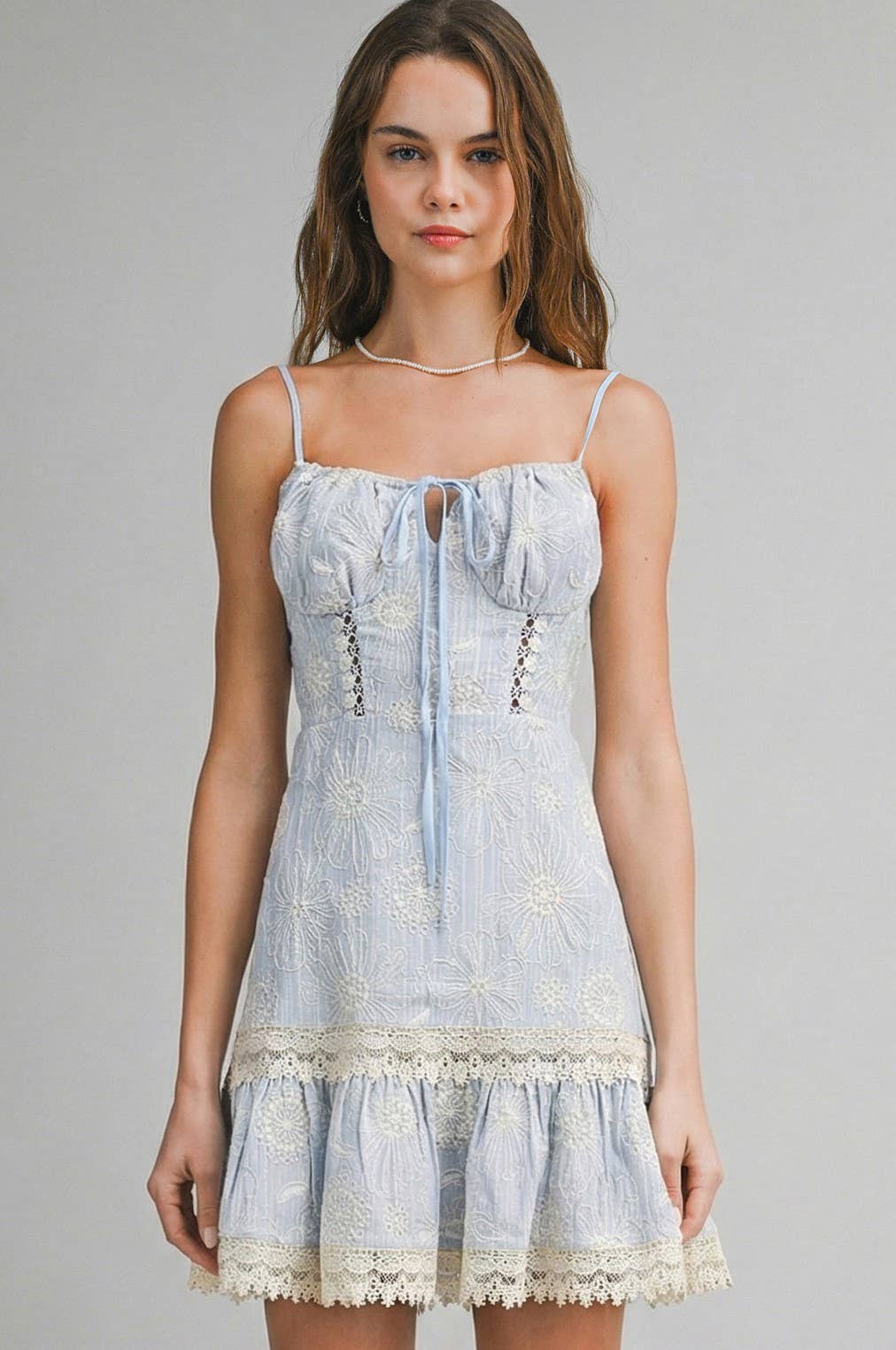 Endless Blu Blue Floral Lace Mini Dress