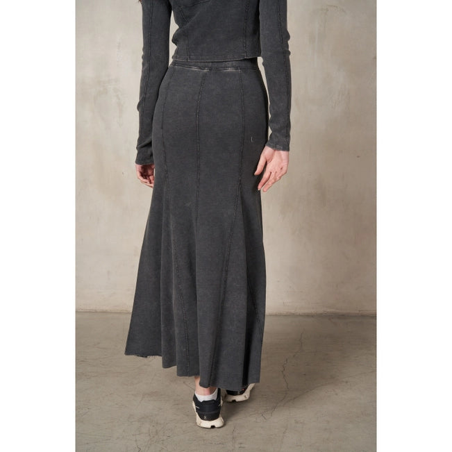 Maronie Mineral Wash Fit & Flare Maxi Skirt | Charcoal