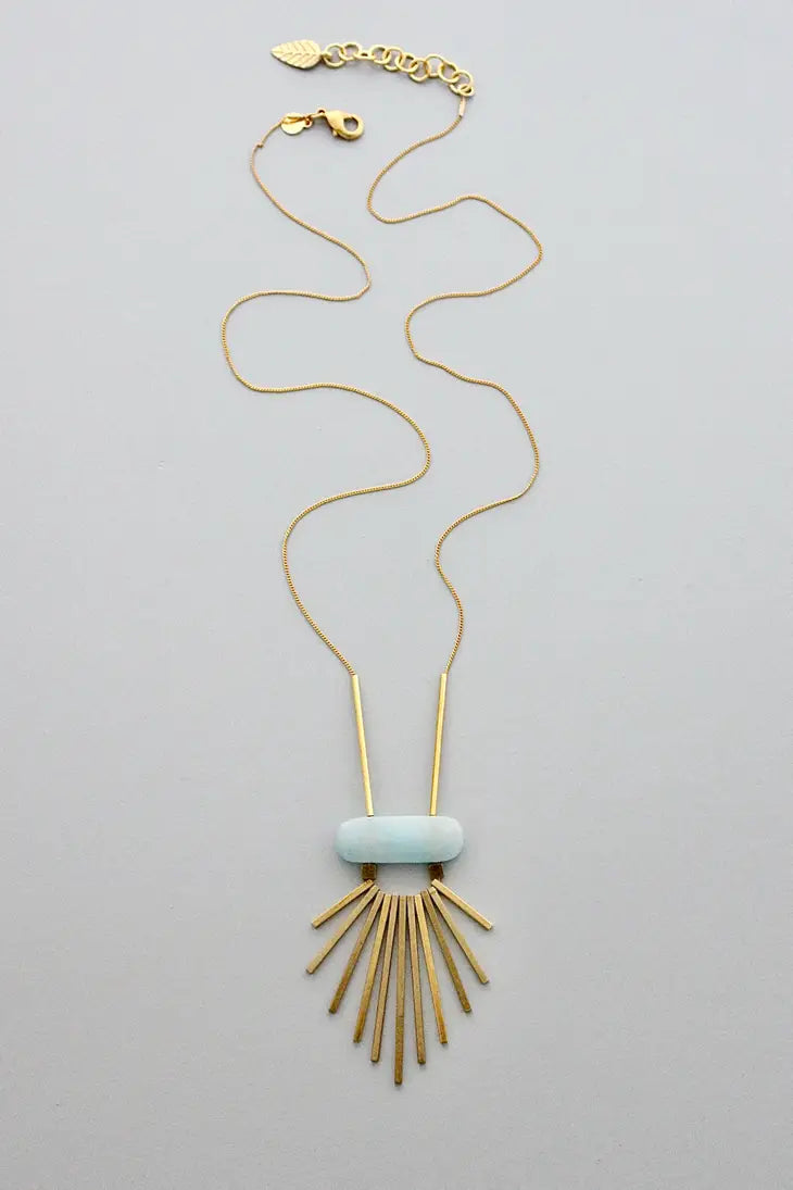 David Aubrey Fanned Agate and Brass Necklace