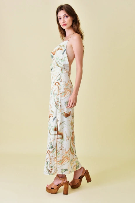 Fore Marble Print Halter Dress