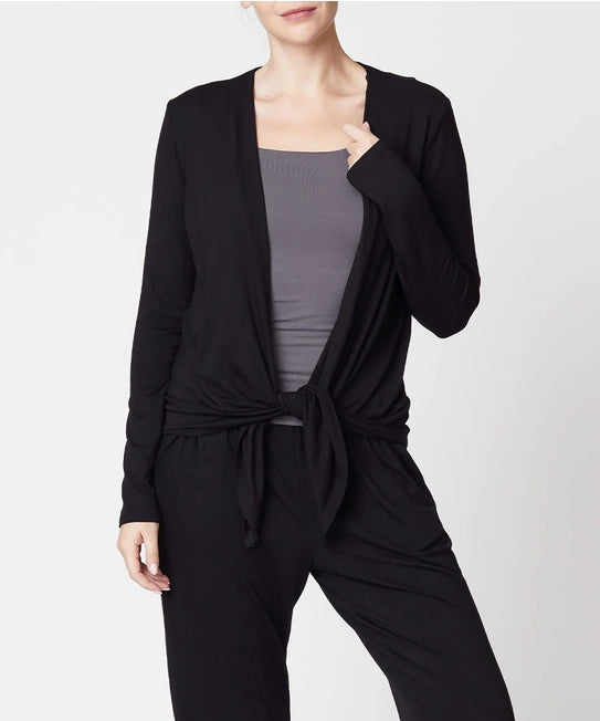 S.K. Bamboo Front Tie Open Cardigan | Black