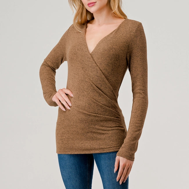 Heimious Rib Knit Surplice Top | Coffee