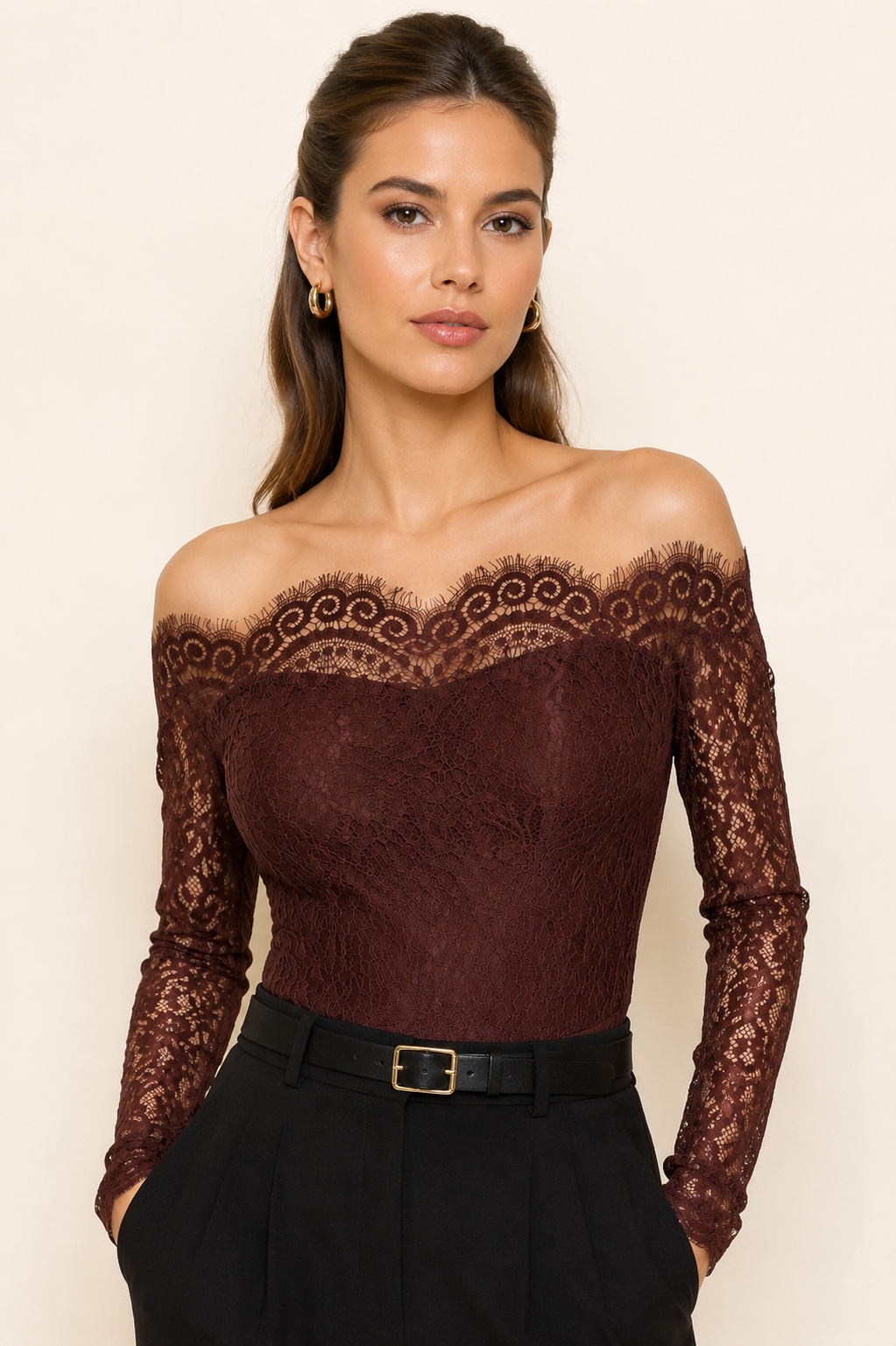 Fore Collection Burgundy Lace Bodysuit
