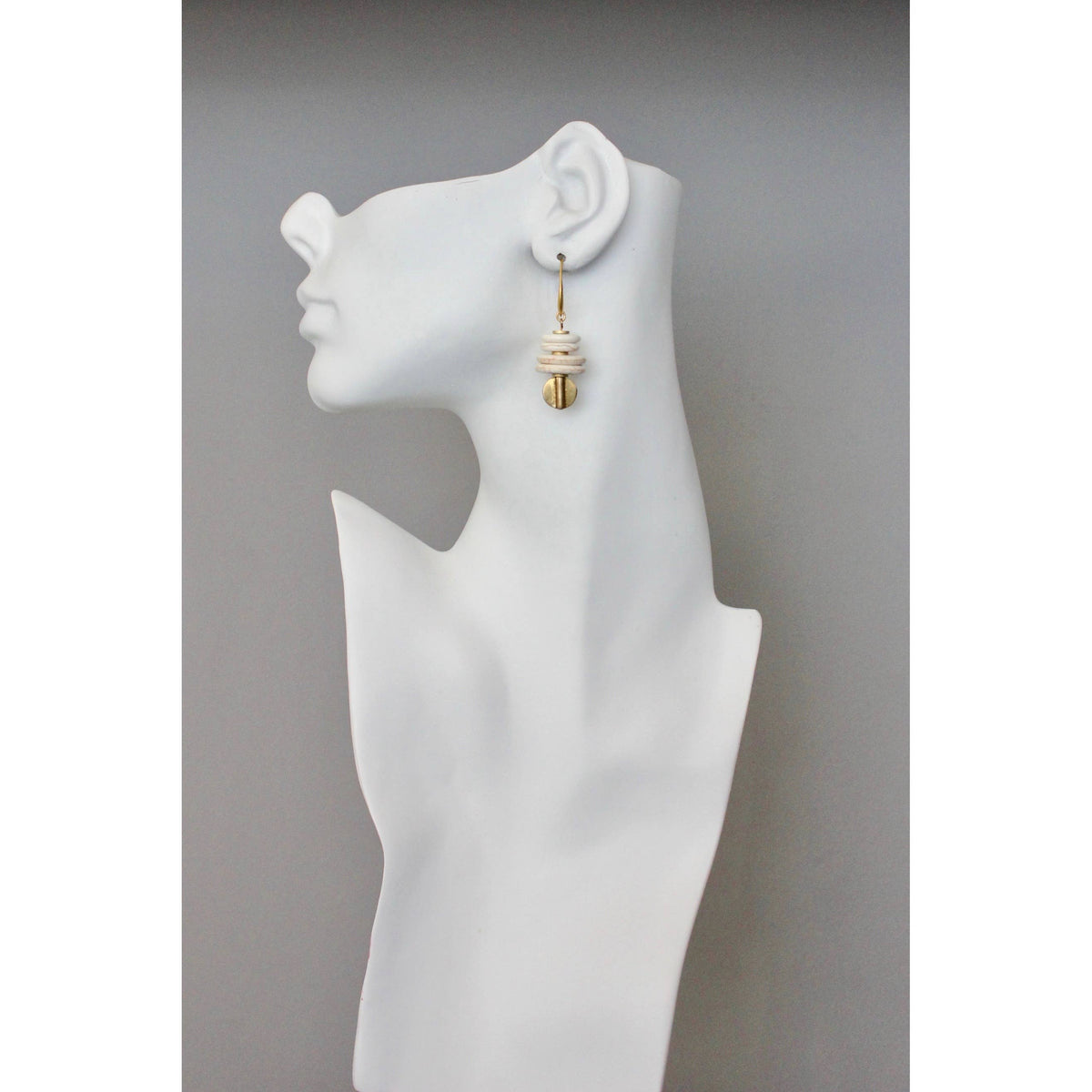 David Aubrey  White magnesite and brass earrings
