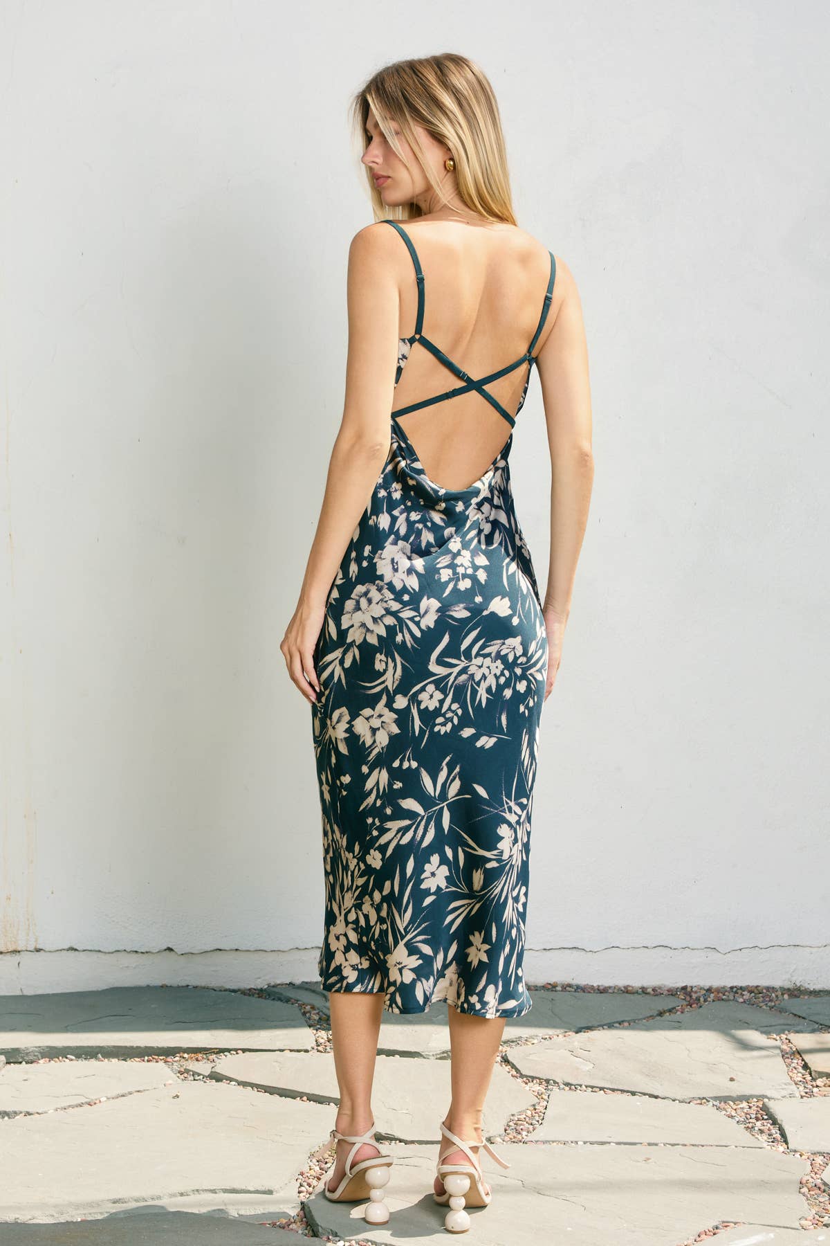 Dress Forum Teal Floral Cowl Midi