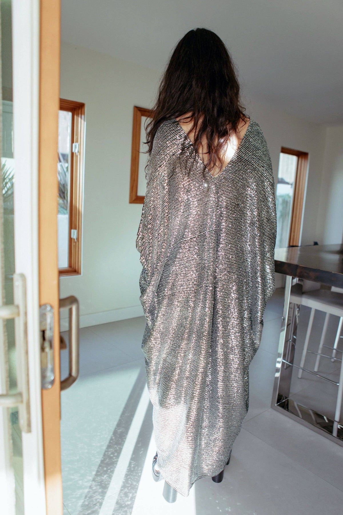 Jennafer Grace Gunmetal Sequin Kaftan Dress