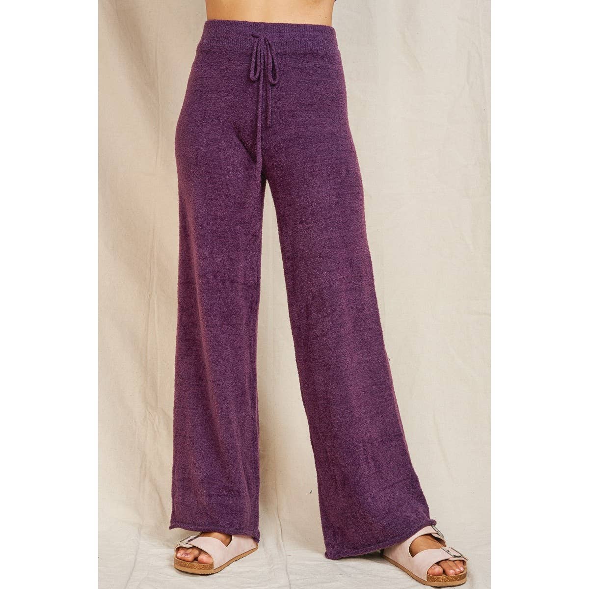 Maronie High Rise Soft Chenille Knit Pants with drawstring