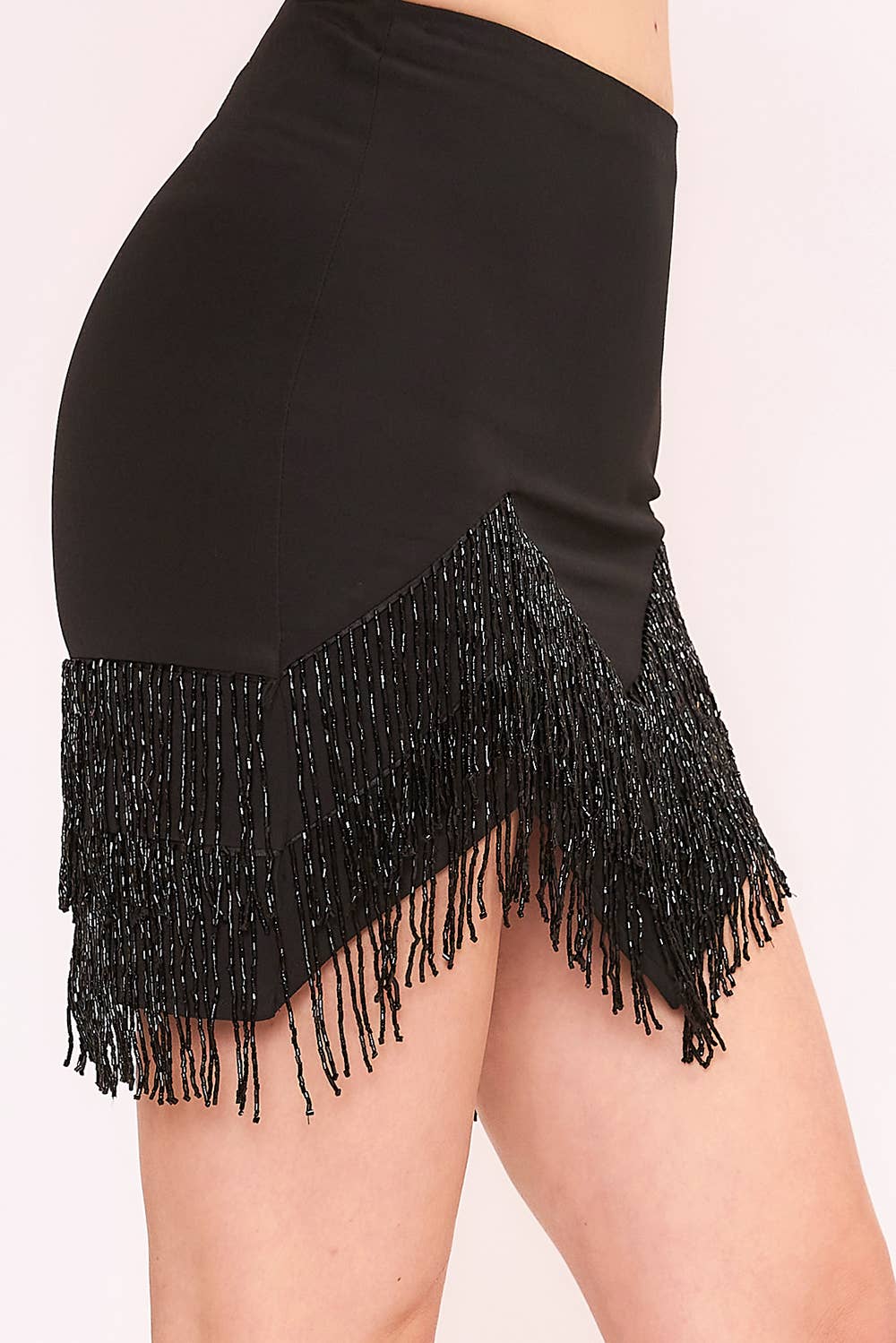 Endless Blu Black Jewel Fringe Mini Skirt