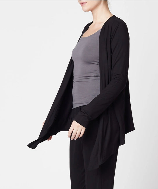 S.K. Bamboo Front Tie Open Cardigan | Black